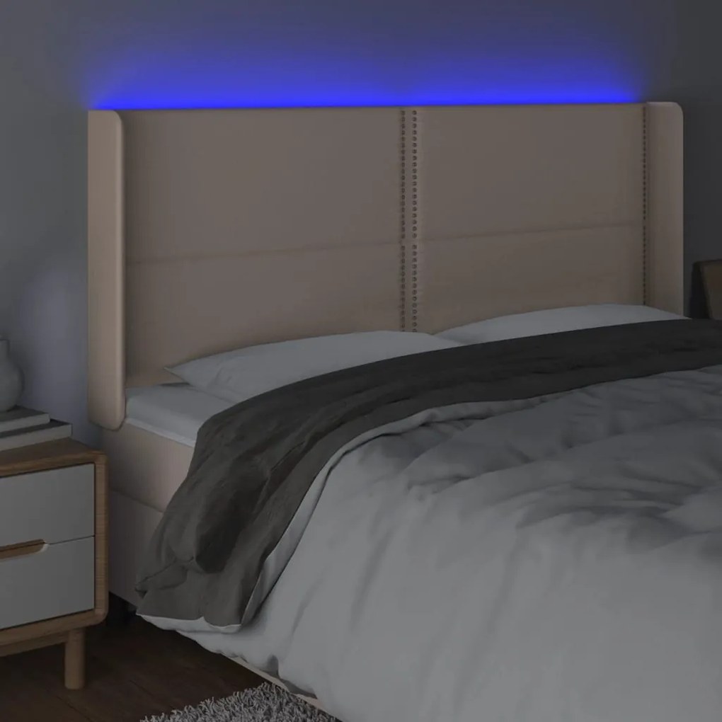 Cabeceira cama c/ LED couro artif. 183x16x118/128 cm cappuccino