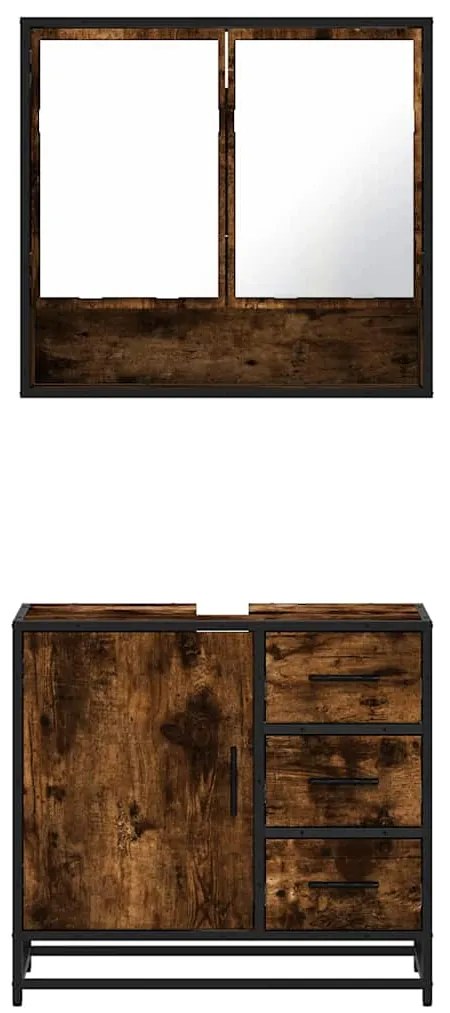 2 pcs conj. móveis casa de banho derivados madeira cor fumado