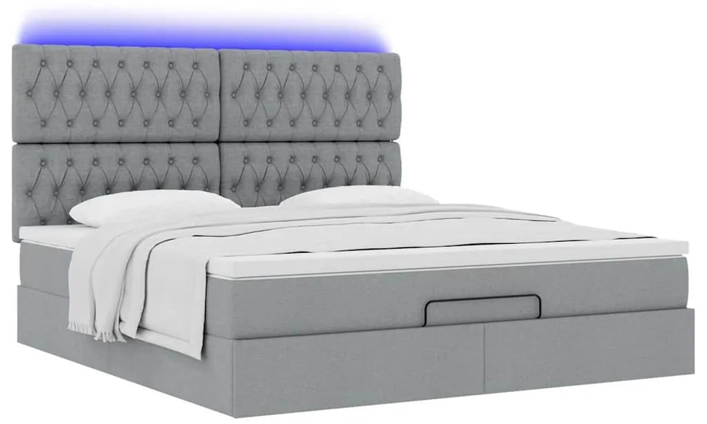 Estrutura cama otomana colchão 160x200 cm tecido cinzento claro