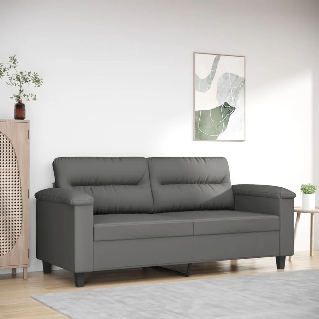 Sofá de 2 lugares 140 cm tecido de microfibra cinzento-escuro