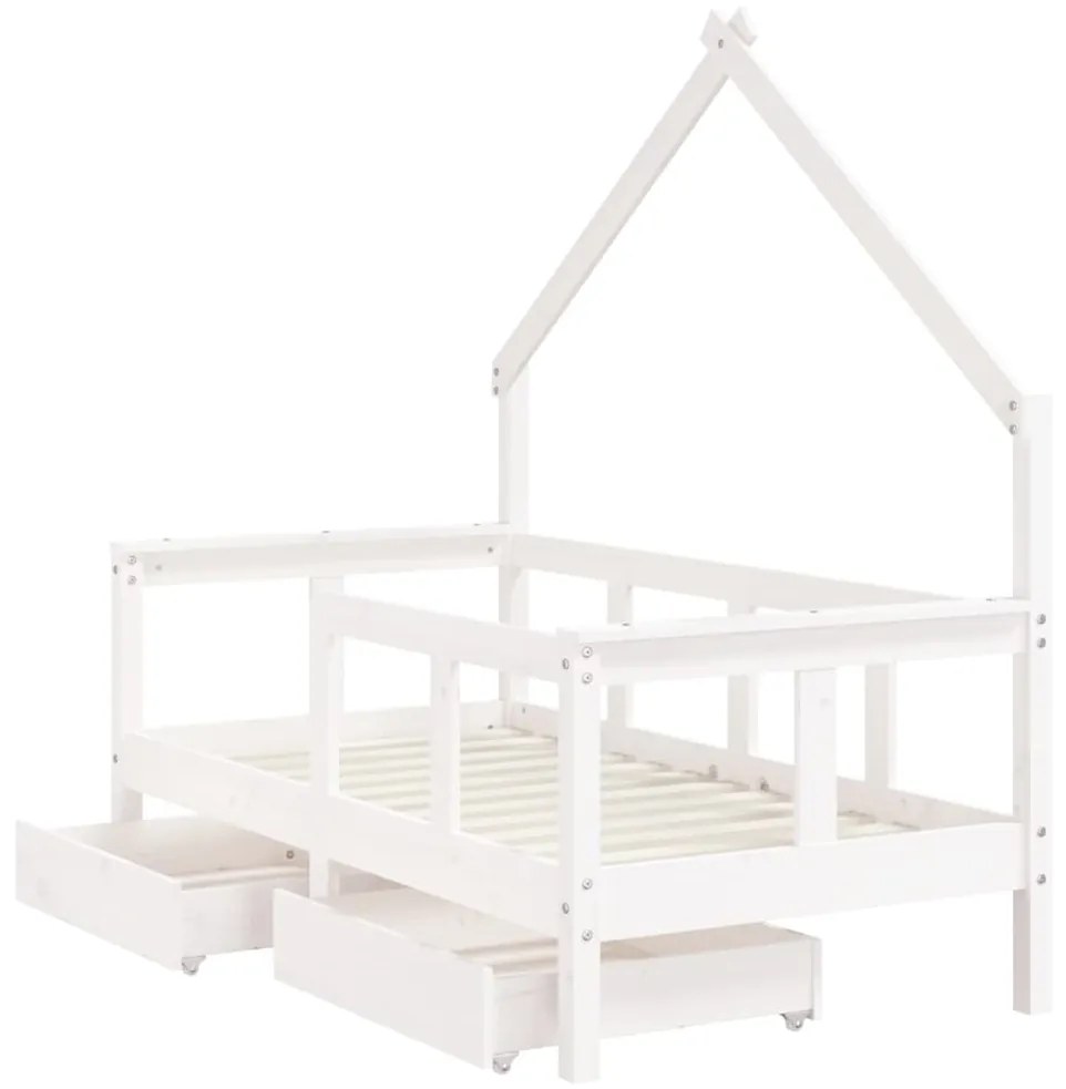 Estrutura cama infantil c/ gavetas 70x140cm pinho maciço branco