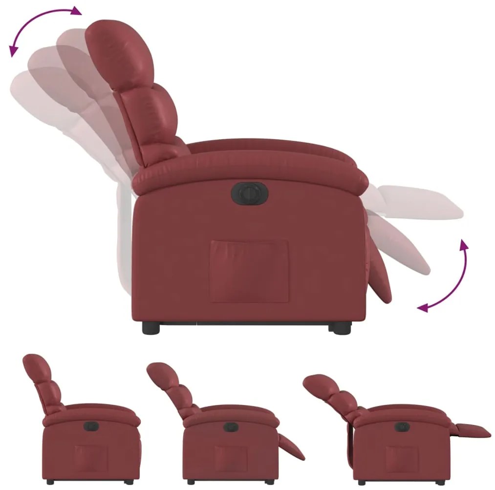 Poltrona reclin. elevatória elétrica couro artif vermelho-tinto