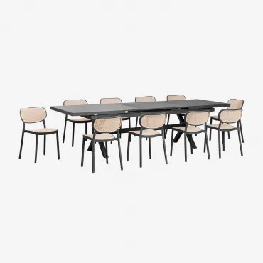 Conjunto De Mesa Extensível Retangular 240-300x100 Cm Karena E 10 Cadeiras De Jardim Em Alumínio Omara Cinza Grafito - Sklum