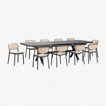 Conjunto De Mesa Retangular Extensível 240-300x100 Cm Em Alumínio Karena E 10 Cadeiras De Jardim Empilháveis Em Polipropileno Om Cinza Grafito - Sklum