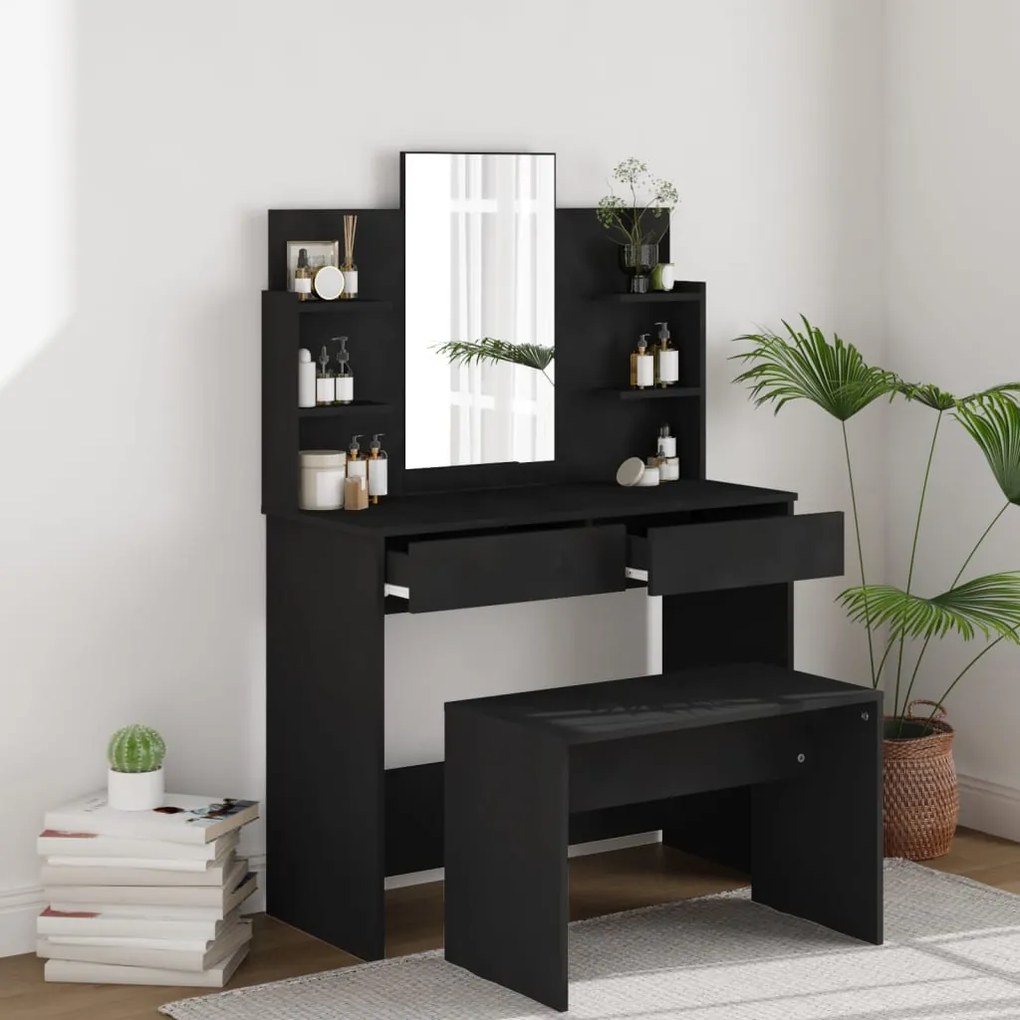 3114156 vidaXL Conjunto de toucador 96x40x142 cm preto