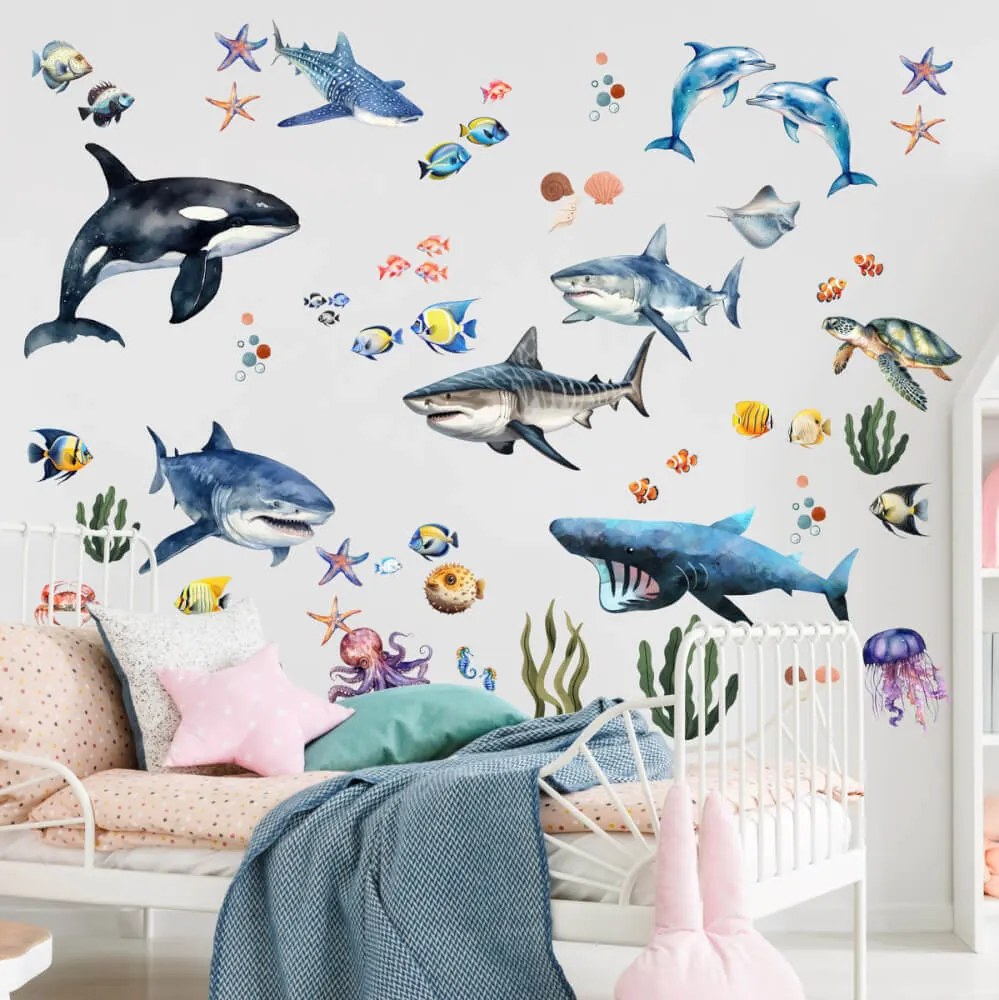 Sea World XXL para quartos de crianças até 4 metros - Autocolante de parede em tecido