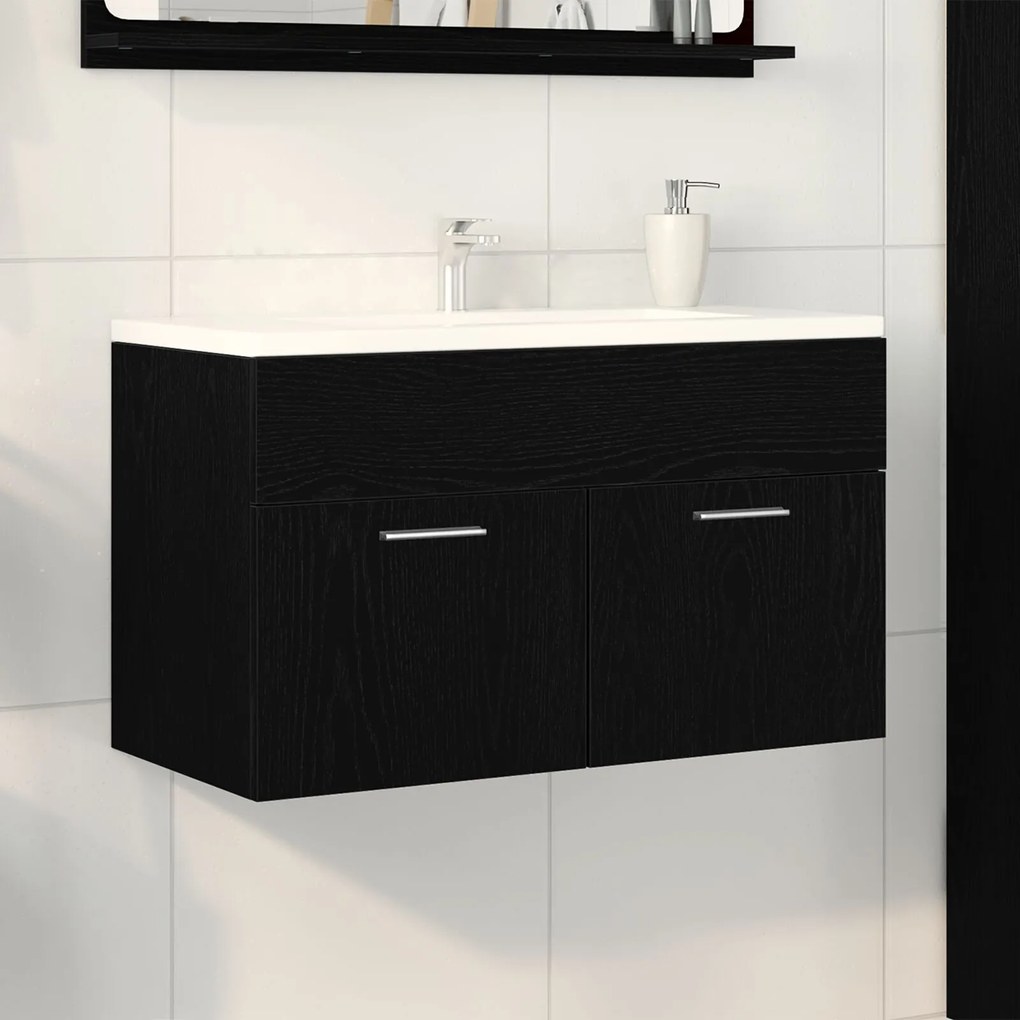 Gabinete de Pia de Banheiro vidaXL Carvalhos Pretos 90x38,5x46 cm Made