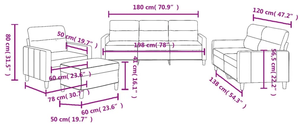 4 pcs conjunto de sofás com almofadões tecido cinza-acastanhado