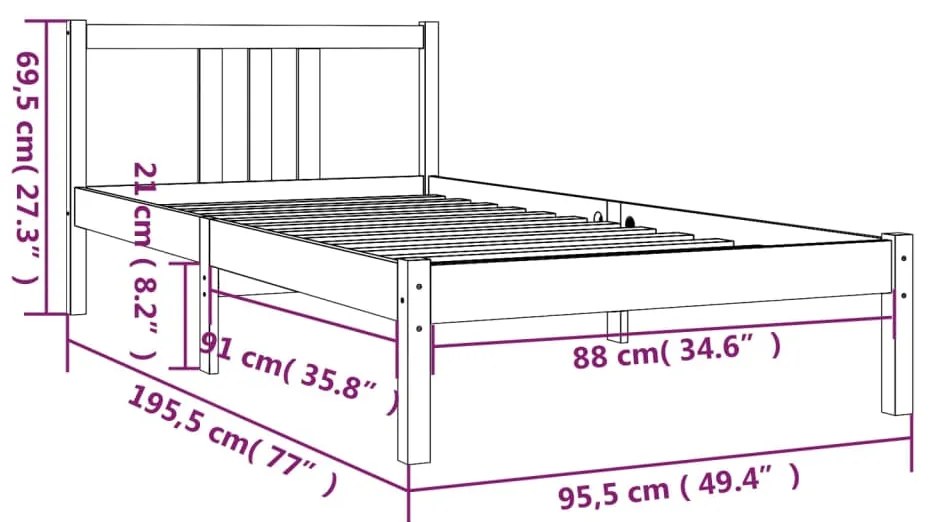 Estrutura de cama solteiro 90x190 cm madeira maciça