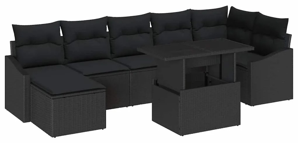 Conjunto de Sofá de Jardim de 8 Peças com Almofadas Pretas em Rattan