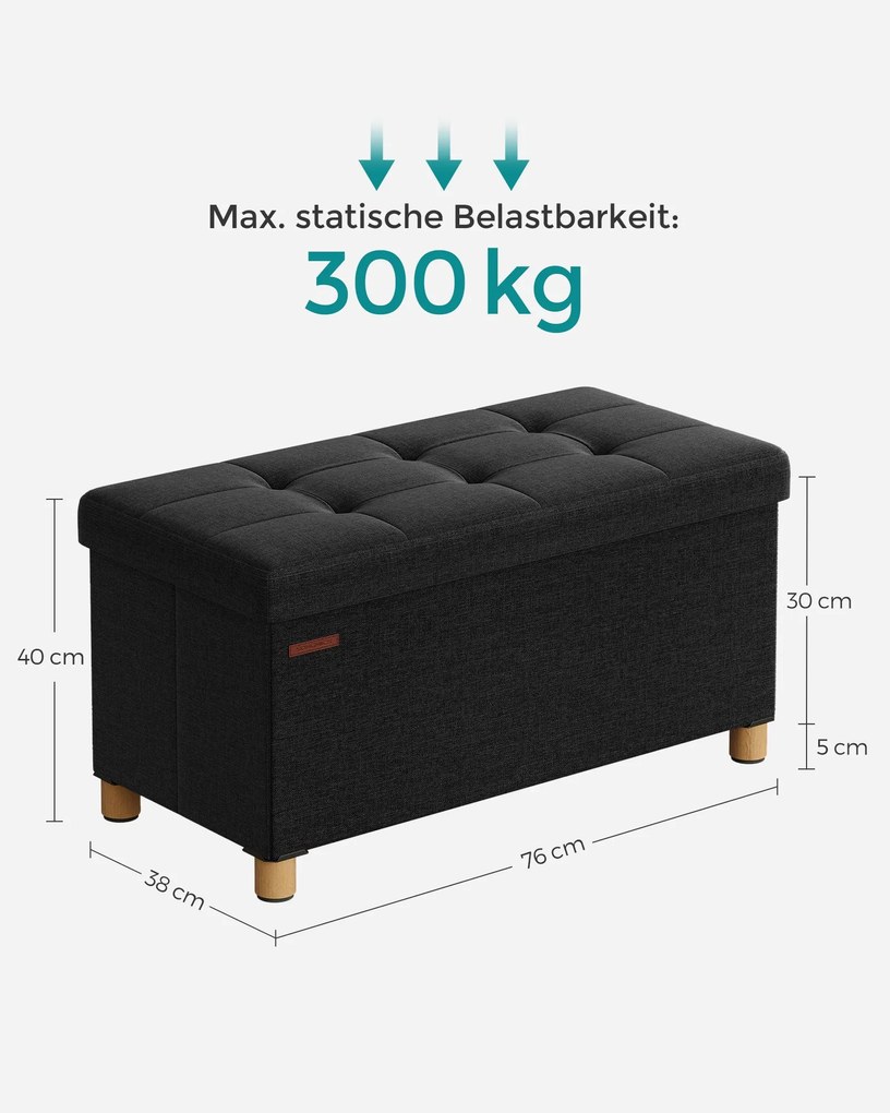Banco rebatível 38 x 76 x 40 cm com espaço de arrumação preto