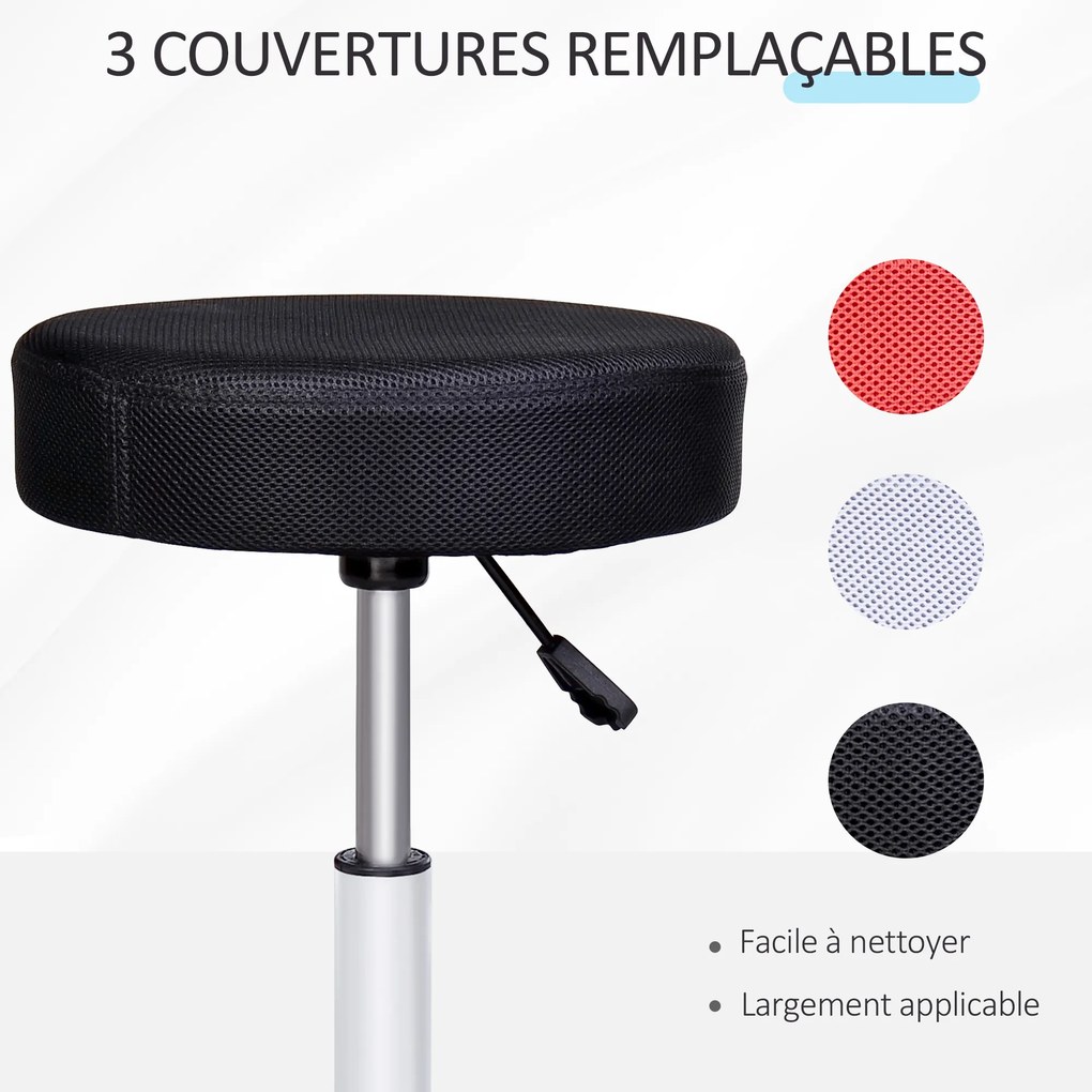 1x Banco de massagem com rodas, altura ajustável e base giratória, com 3 capa protetoras vermelho, preto, branco