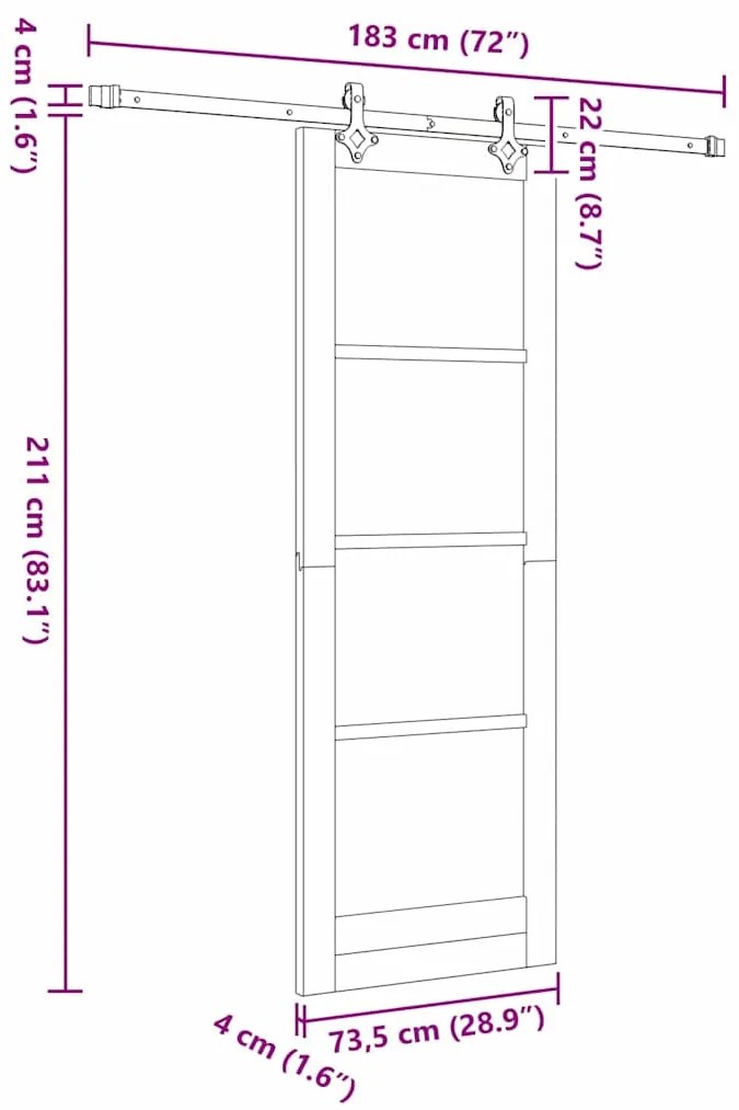 Conjunto de Porta Deslizante com Hardware vidaXL 'ORKDAL'Madeira Sólid