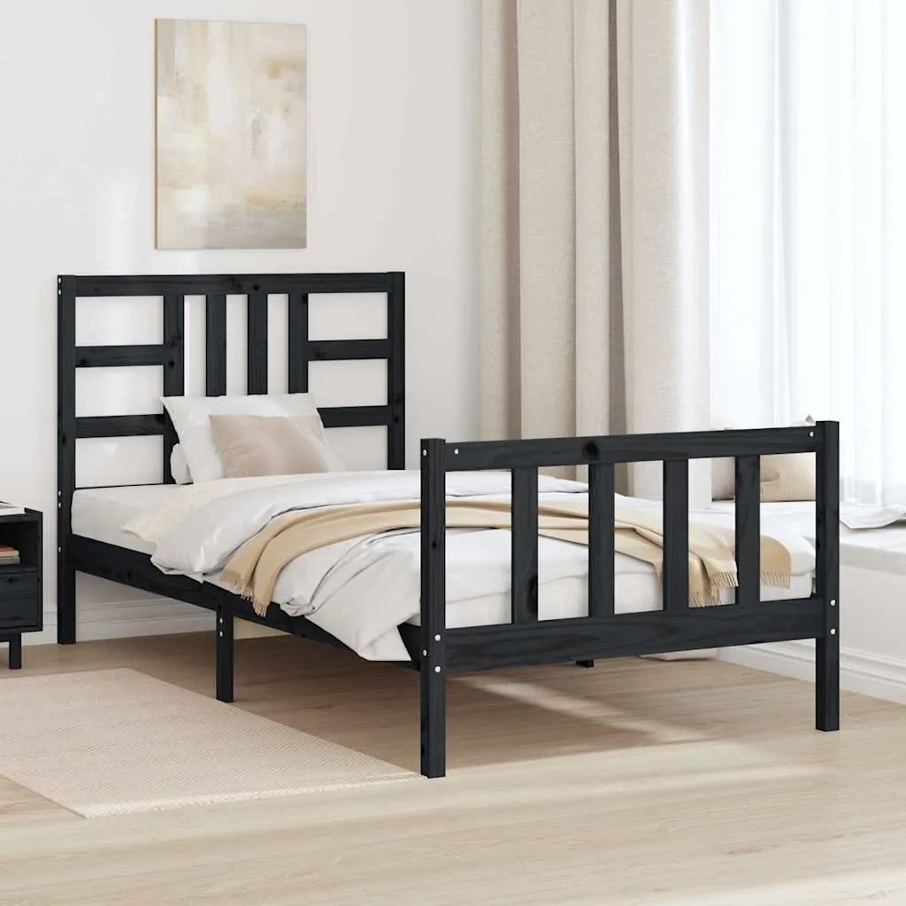 Estrutura de cama com cabeceira 100x200 cm madeira maciça preto