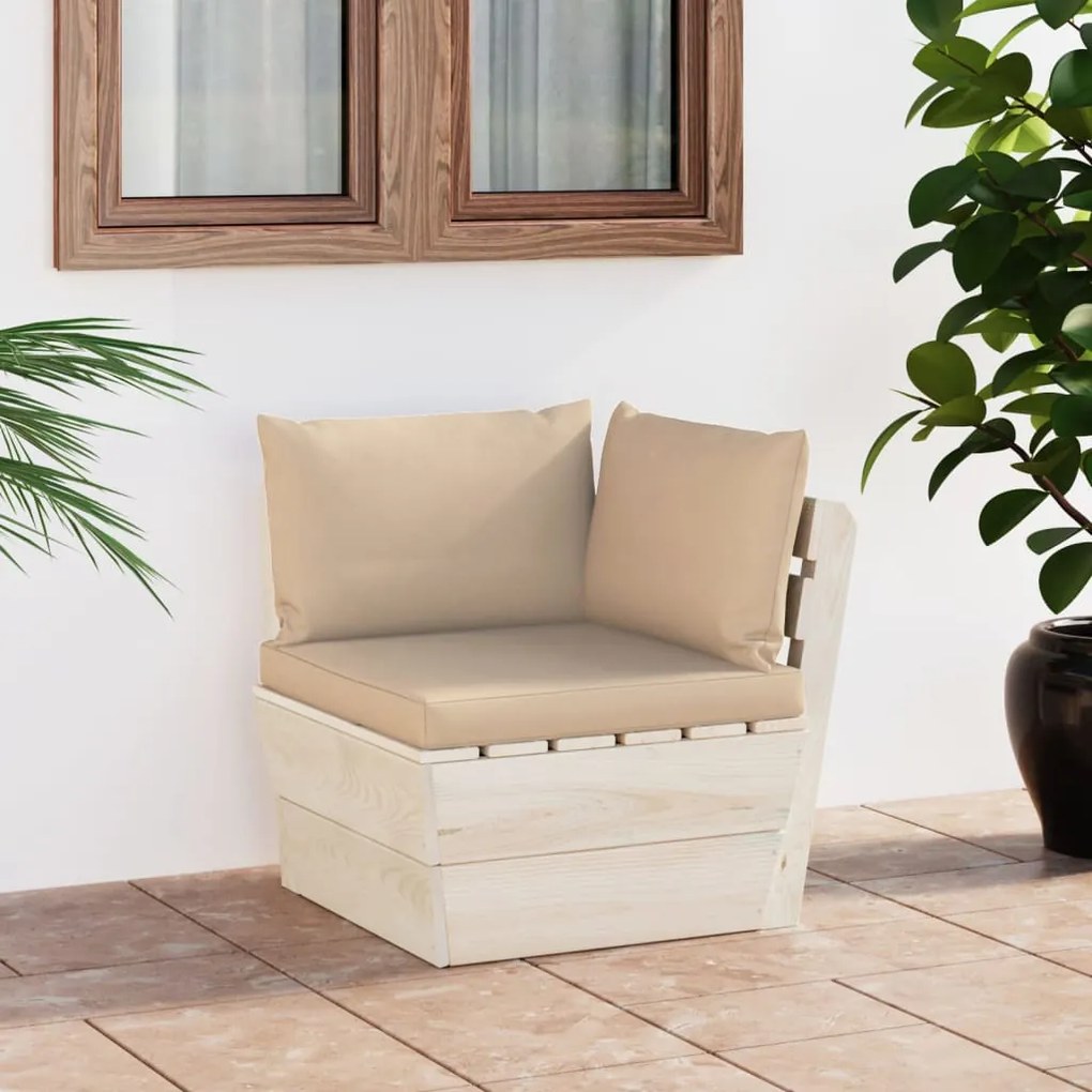 vidaXL Sofá de canto paletes p/ jardim com almofadões abeto impreg.