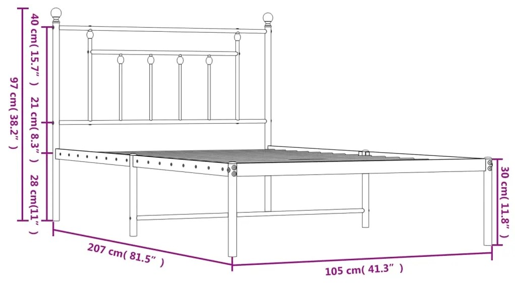 Estrutura de cama com cabeceira 100x200 cm metal branco