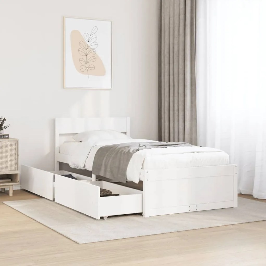 Estrutura de cama c/ gavetas 100x200 cm pinho maciço branco