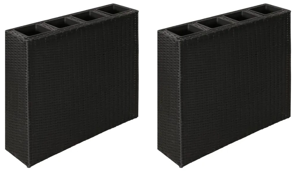 vidaXL Floreira de jardim com 4 vasos 2 pcs vime PE preto