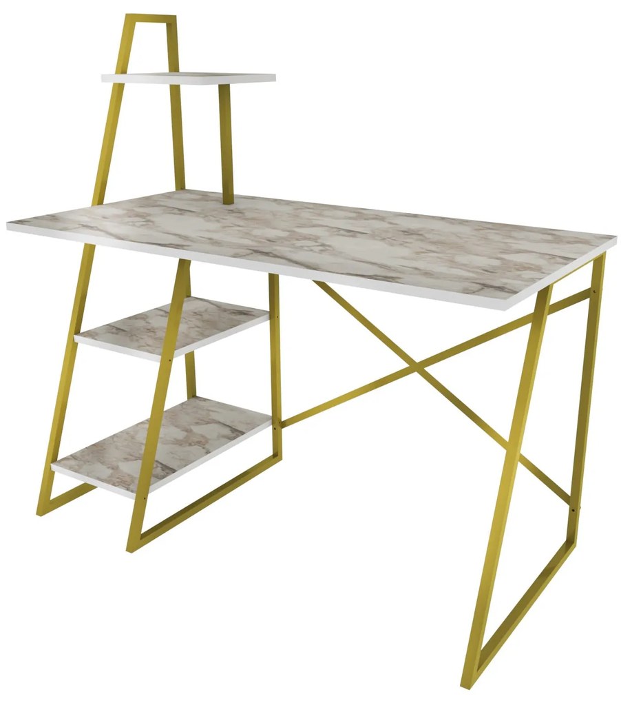 Secretária Admira – Branco/Dourado – 120x60x120 cm