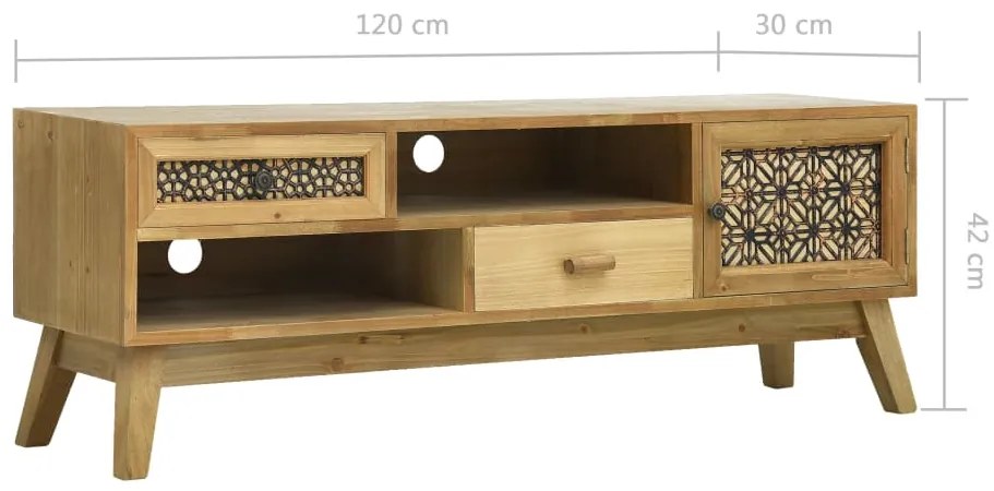 Móvel de TV 120x30x42 cm madeira entalhada castanho
