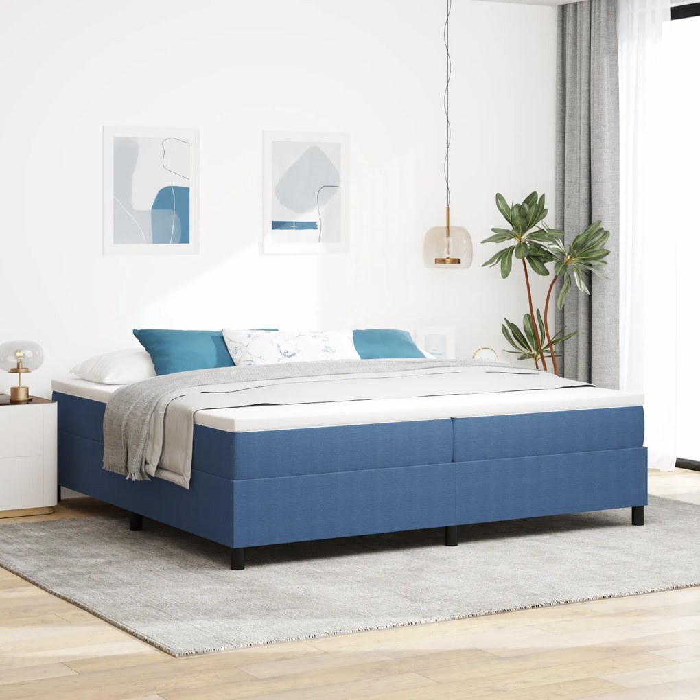 vidaXL Cama Box Spring com Colchão Azul 200x200 cm Tecido de Corduroy