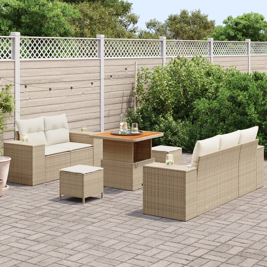 Conjunto de Sofá de Jardim vidaXL de 8 Peças com Almofadas Bege Rattan