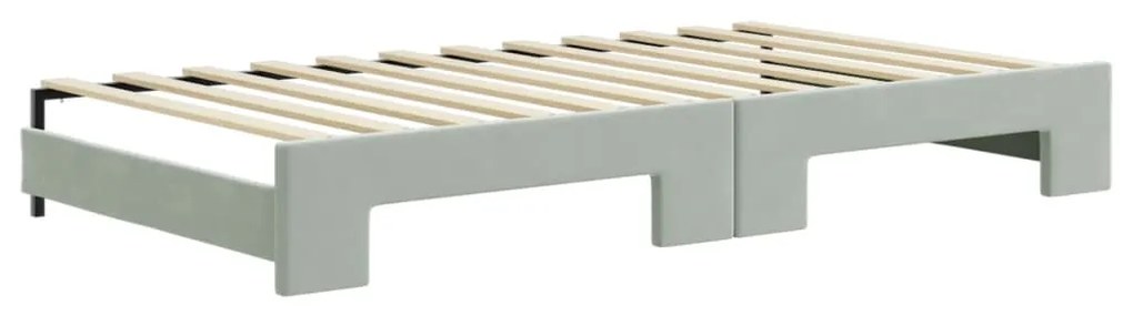 Sofá-cama c/ gavetão e colchões 100x200cm veludo cinzento-claro