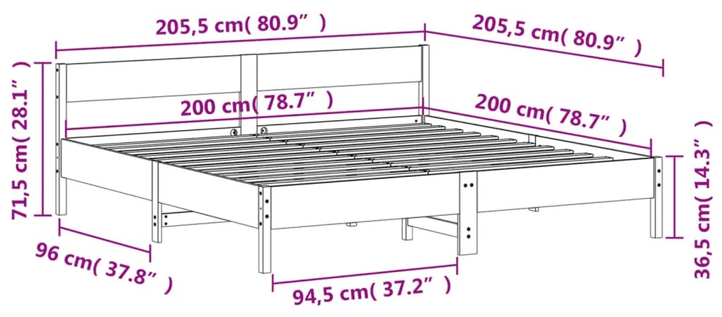 Cama sem colchão 200x200 cm pinho maciço castanho-mel