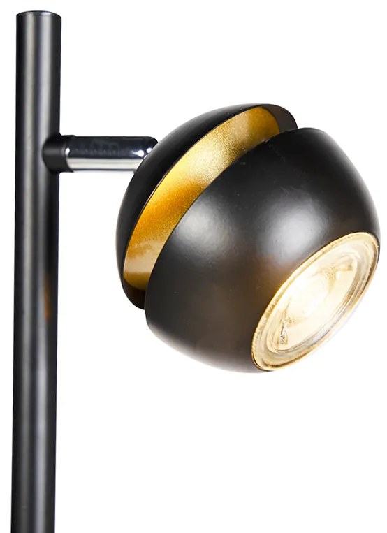 Candeeiro de pé moderno 3-claro preto com interior dourado - Buell Deluxe Moderno