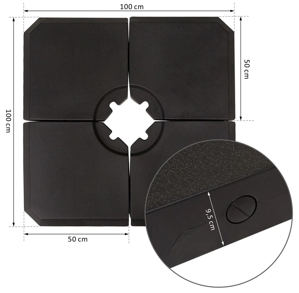 Base de guarda-sol de 4 peças para Peso do medidor Suporte para Parasol do pátio