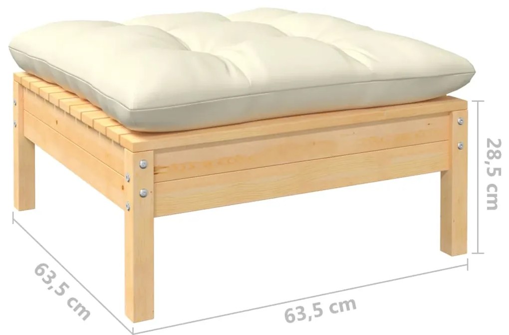 Apoio de pés para jardim c/ almofadão cor creme pinho maciço