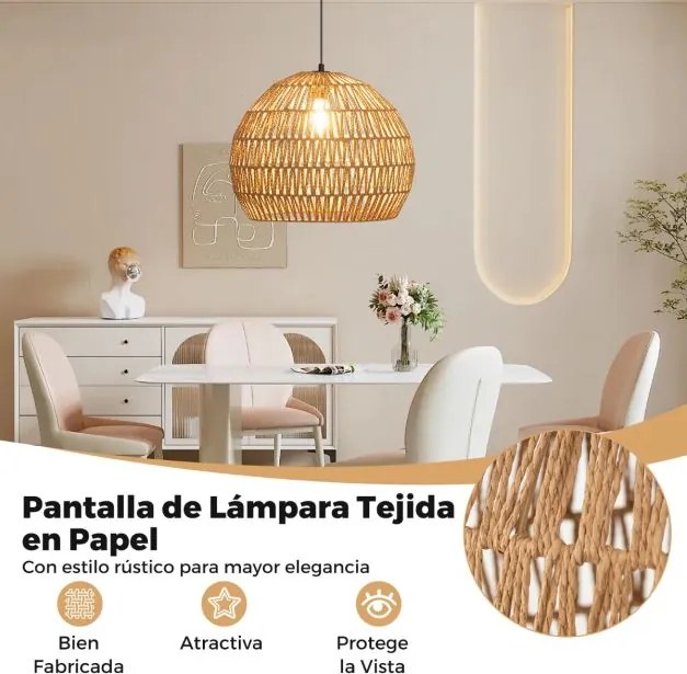 Candeeiro Teto esférico suspensa fácil de instalar, lâmpada incluída, para sala de jantar, sala de estar, quarto... 43 x 34 cm, cor castanho café