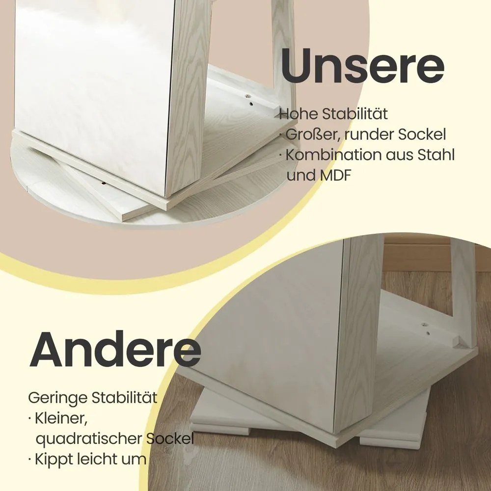Armário para joias com espelho de corpo inteiro e Iluminação LED 54,5 x 54,5 x 162 cm branco