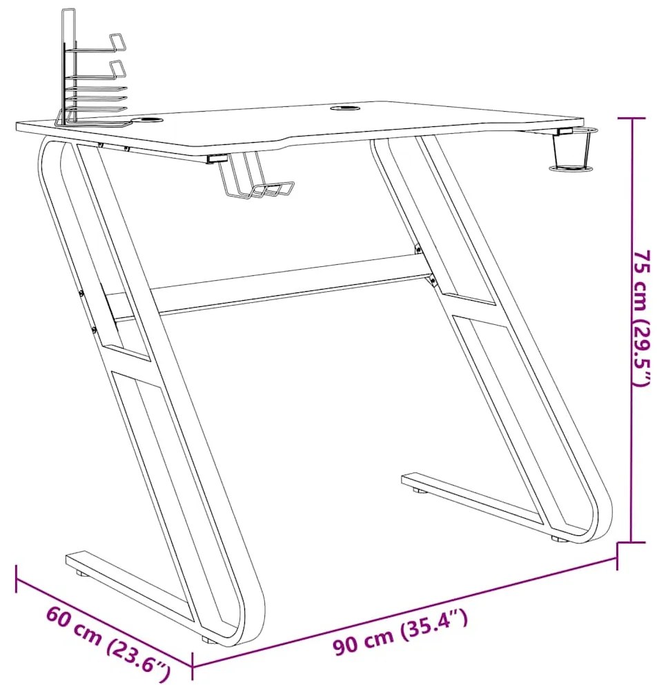 Secretária de gaming c/ pernas em forma de ZZ 90x60x75 cm preto