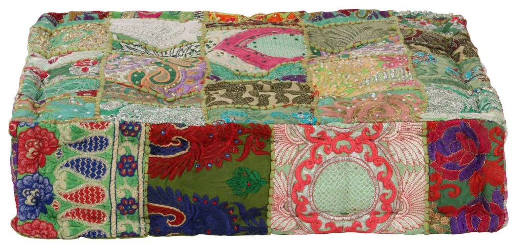 vidaXL Pufe de retalhos quadrado algodão artesanal 50x50x12 cm verde