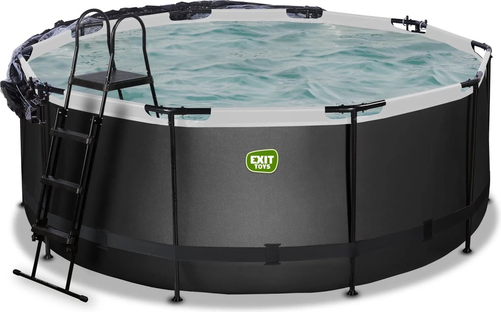 Piscina Redonda Black Leather ø360x122cm com bomba de filtro de areia e cobertura cúpula - preta