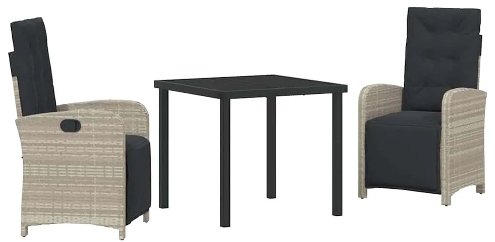 Conjunto de Jantar para o Jardim 3 Peças com Almofadas Cinza Claro em