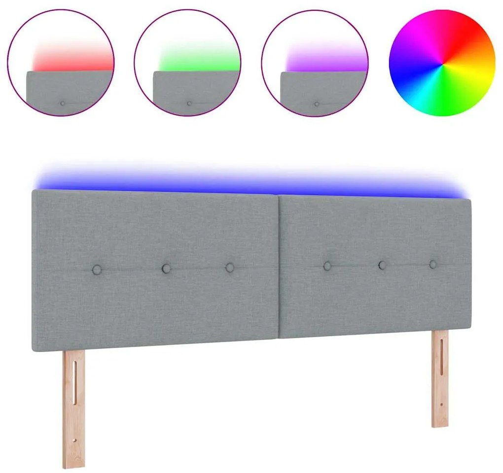 Cabeceira LED em tecido cinza claro com botões, 72 cm