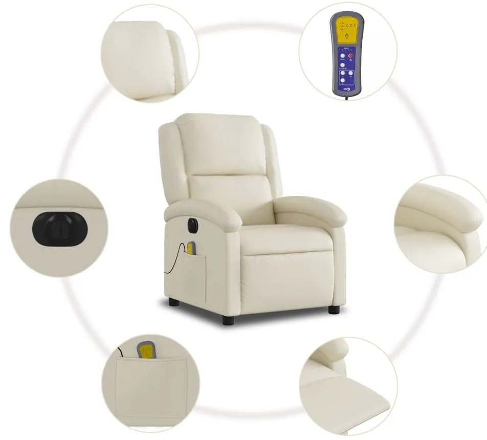 Poltrona massagens reclinável elétrica couro artificial creme