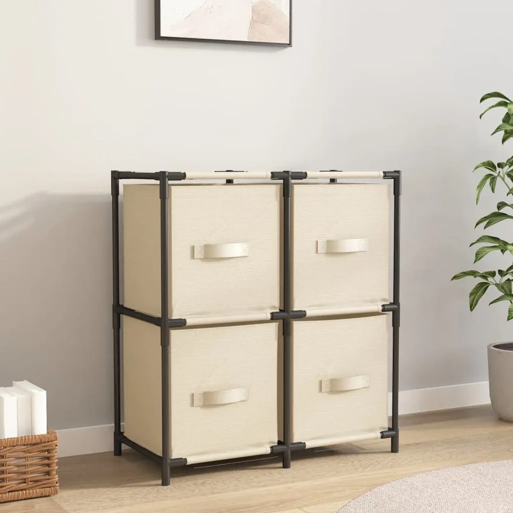 Armário de arrumação com 4 cestos tecido 63x30x71 cm aço creme