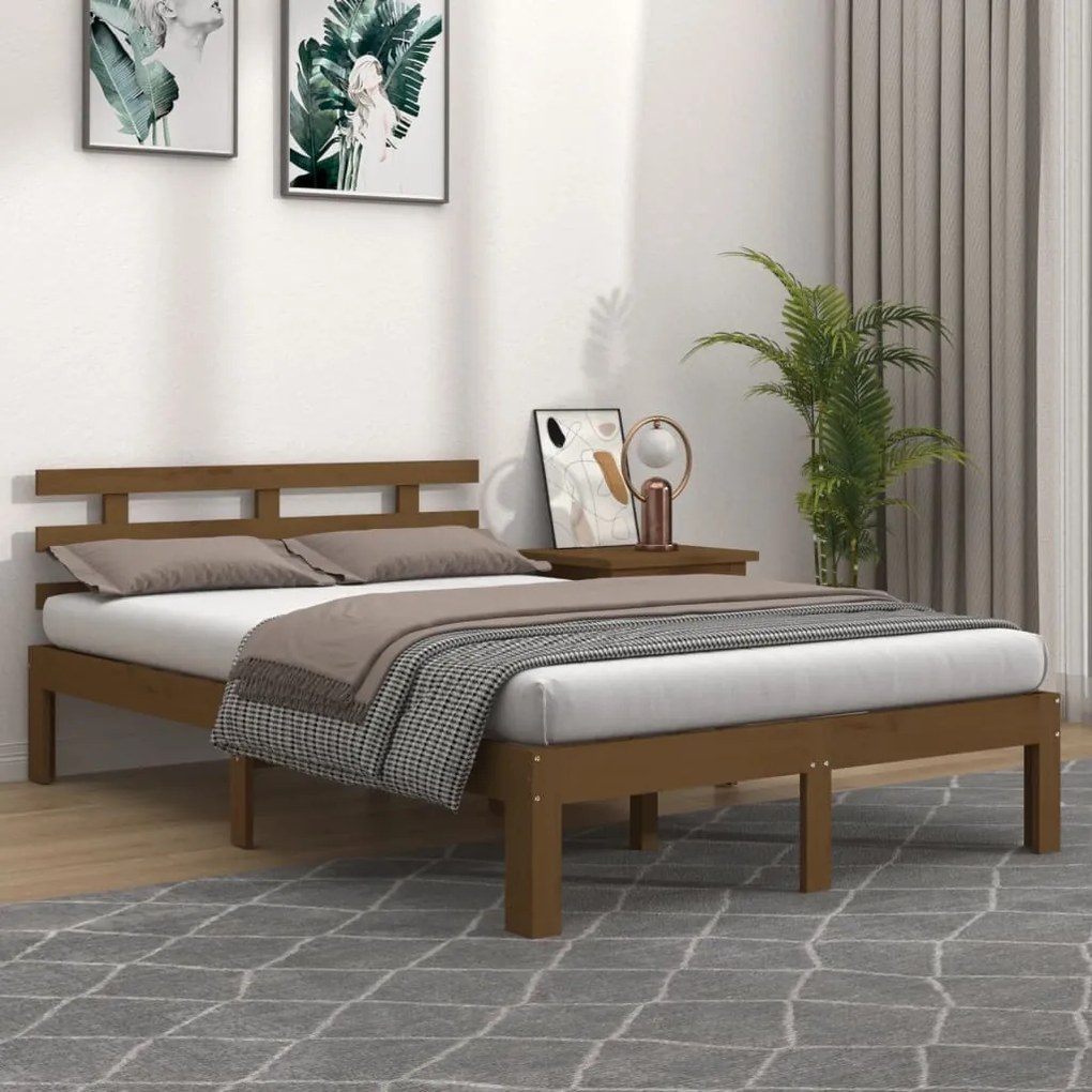814757 vidaXL Estrutura de cama 140x200 cm madeira maciça castanho mel
