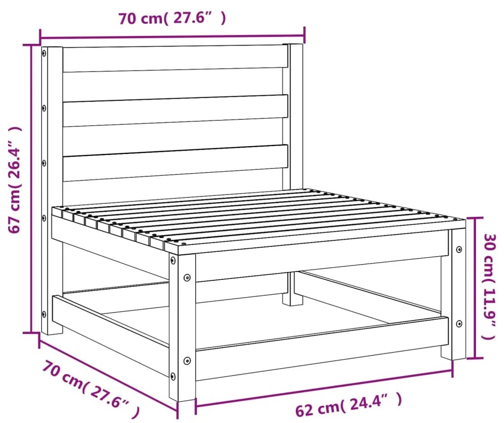 Sofás sem apoio braços p/ jardim 3 pcs 70x70x67 cm pinho maciço