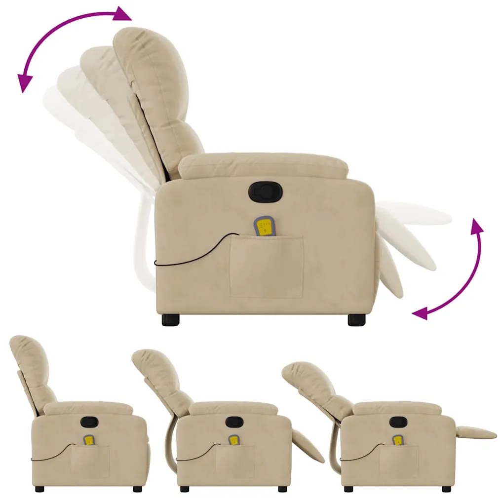Poltrona de massagens reclinável tecido de microfibra creme