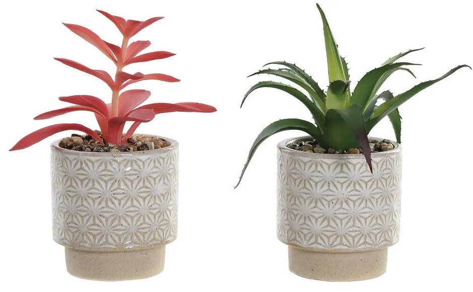 Planta Decorativa DKD Home Decor Branco Verde Cor de Rosa Cerâmica Polietileno (2 pcs) (8 x 8 x 18 cm)