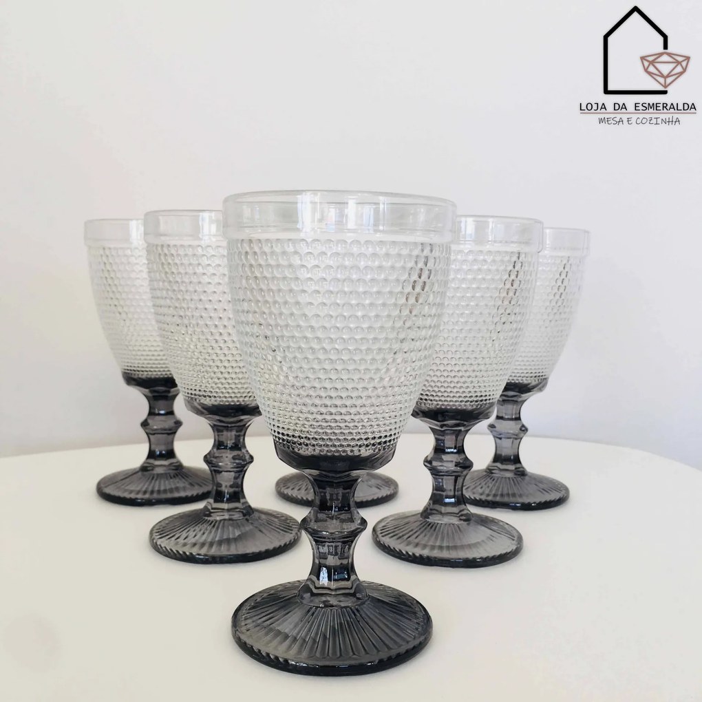 Conjunto 6 copos de Vinho | 2 Cores | Cinza