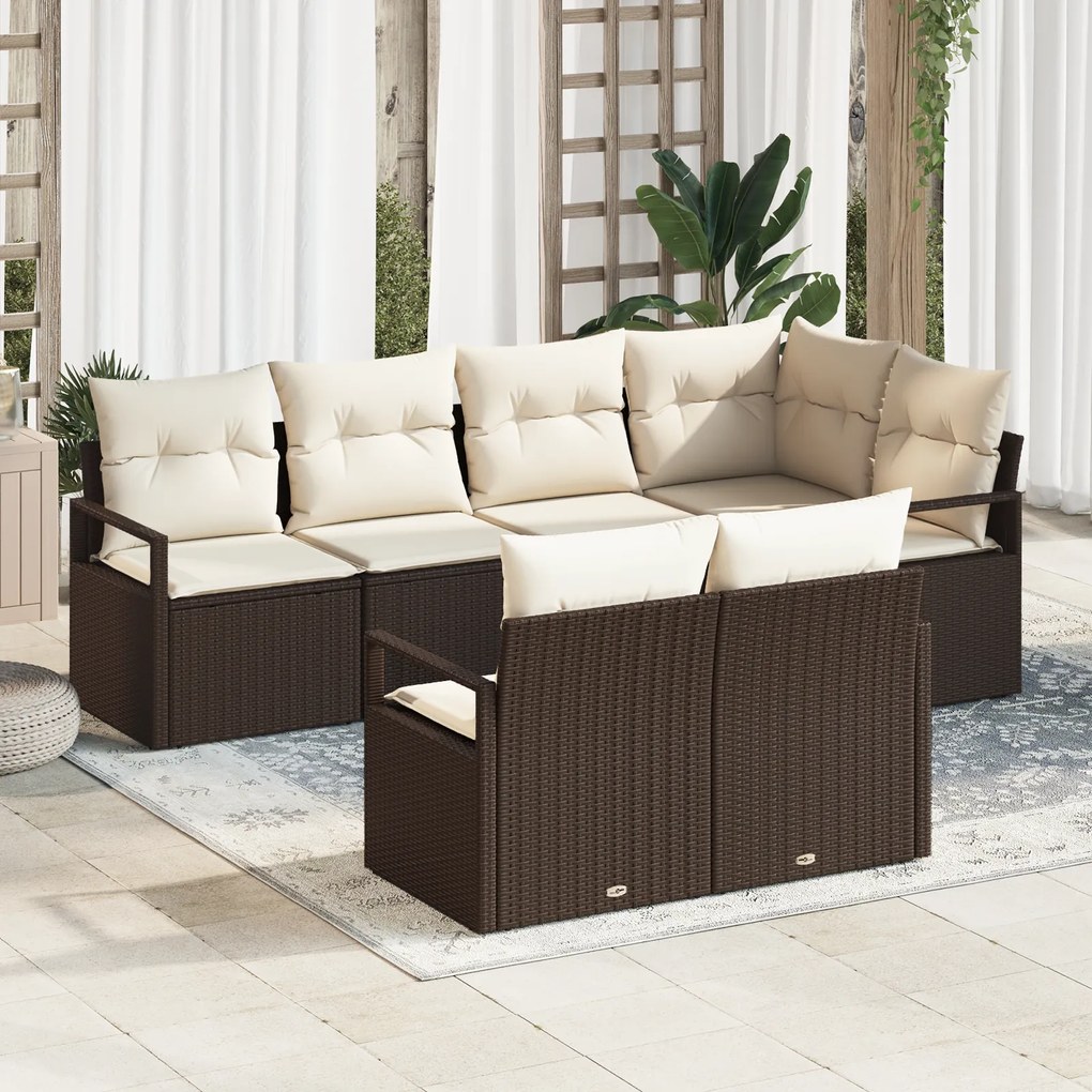 Conjunto de Sofás de Jardim vidaXL 7 Peças com Almofadas Castanho Ratt