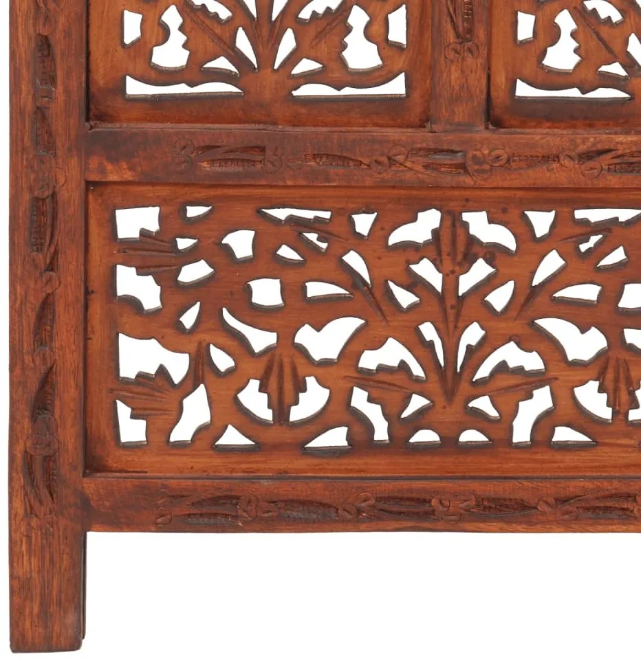 Biombo esculp mão 4 painéis 160x165cm mangueira maciça castanho
