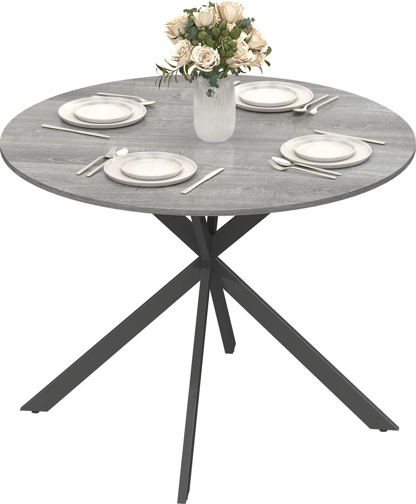 Mesa de Jantar Redonda, 100 x 100 x 75 cm (CADEIRAS NÃO INCLUIDAS), Para 4 Pessoas, Cinzento