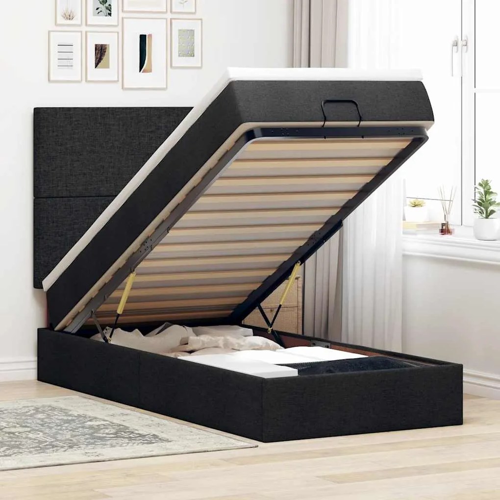 vidaXL Estrutura de cama otomana com colchão preto 80x200cm tecido