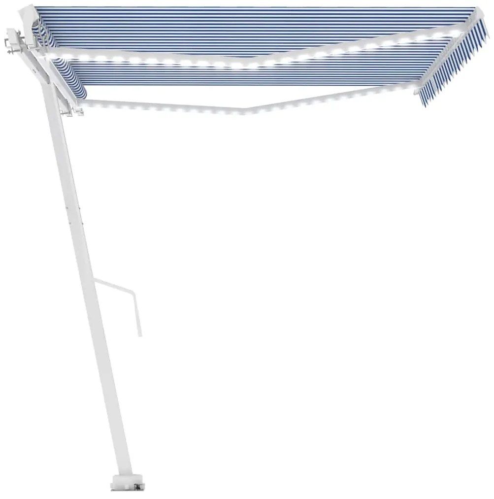 Toldo retrátil manual com LED 400x350 cm azul e branco